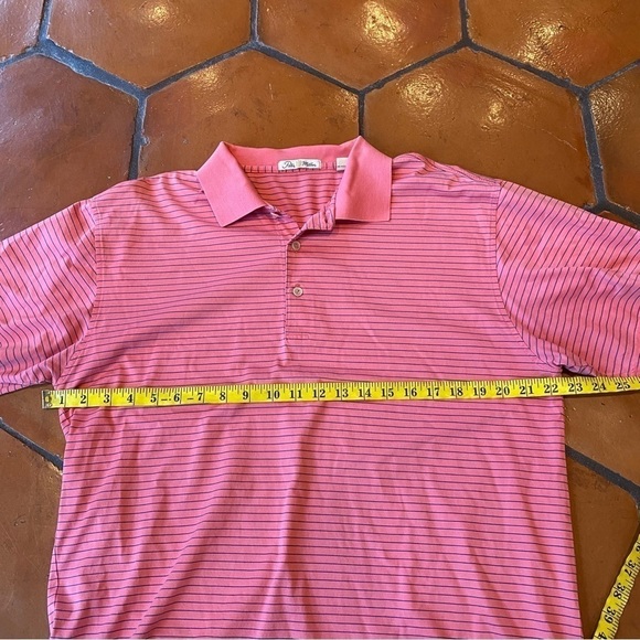 Peter Millar Mercerized Cotton Golf Polo Shirt Pink Striped Sleeve Patch Medium - Picture 6 of 6